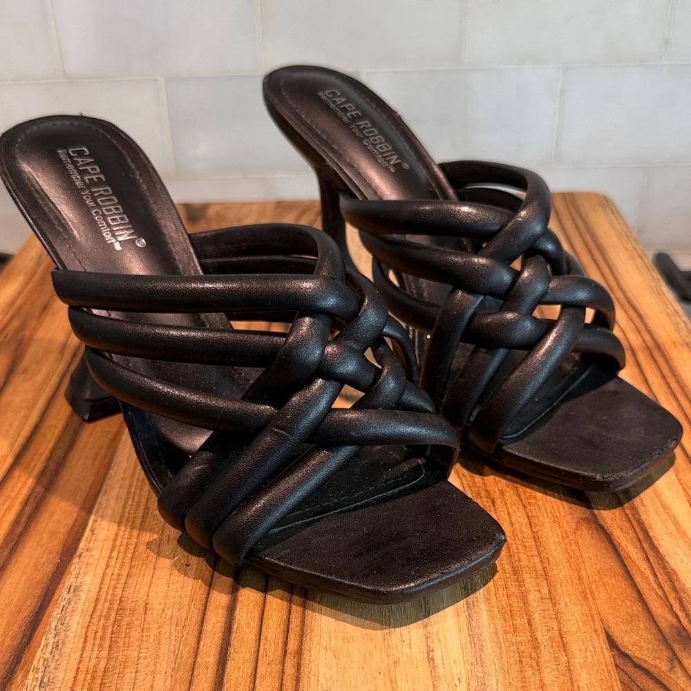 Cape Robbin Black Braided Strappy Slide Heels